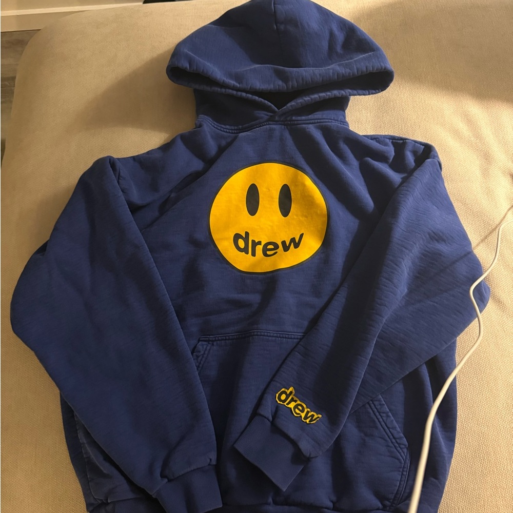 Drew House Blue Hoodie with Yellow Logo